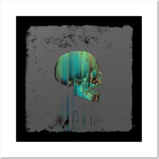 Green Glitch Skull Posters and Art